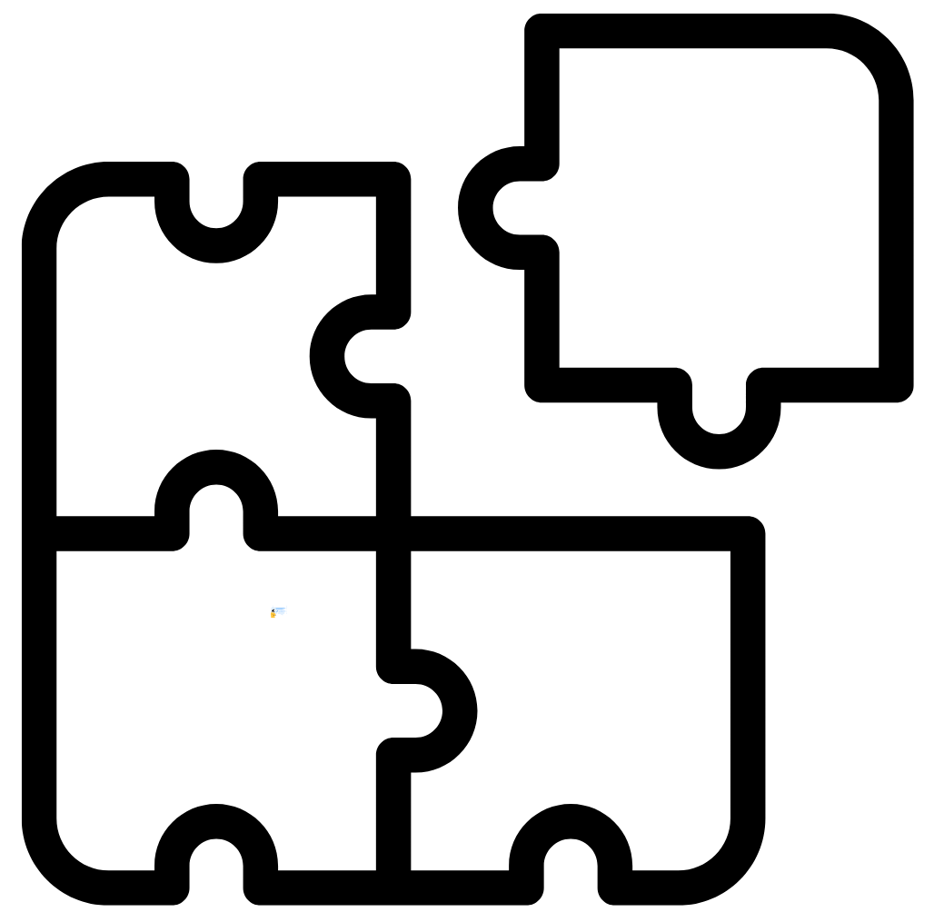 vier weiße Puzzleteile