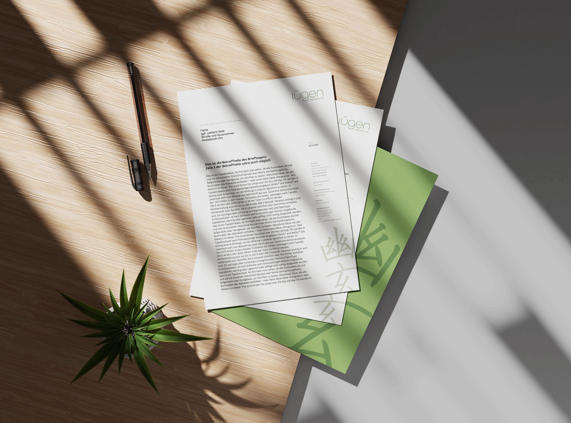 Briefbogen der iūgen GmbH im Corporate Design als Teil der Geschäftsausstattung