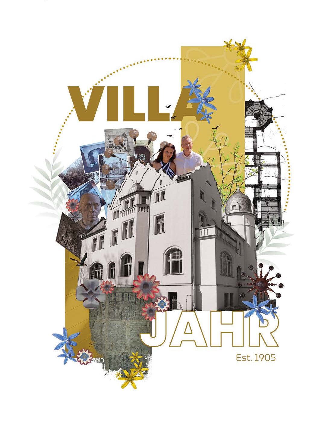 Collage der Villa Jahr f&uuml;r das Stoffbanner der Er&ouml;ffnungsfeier