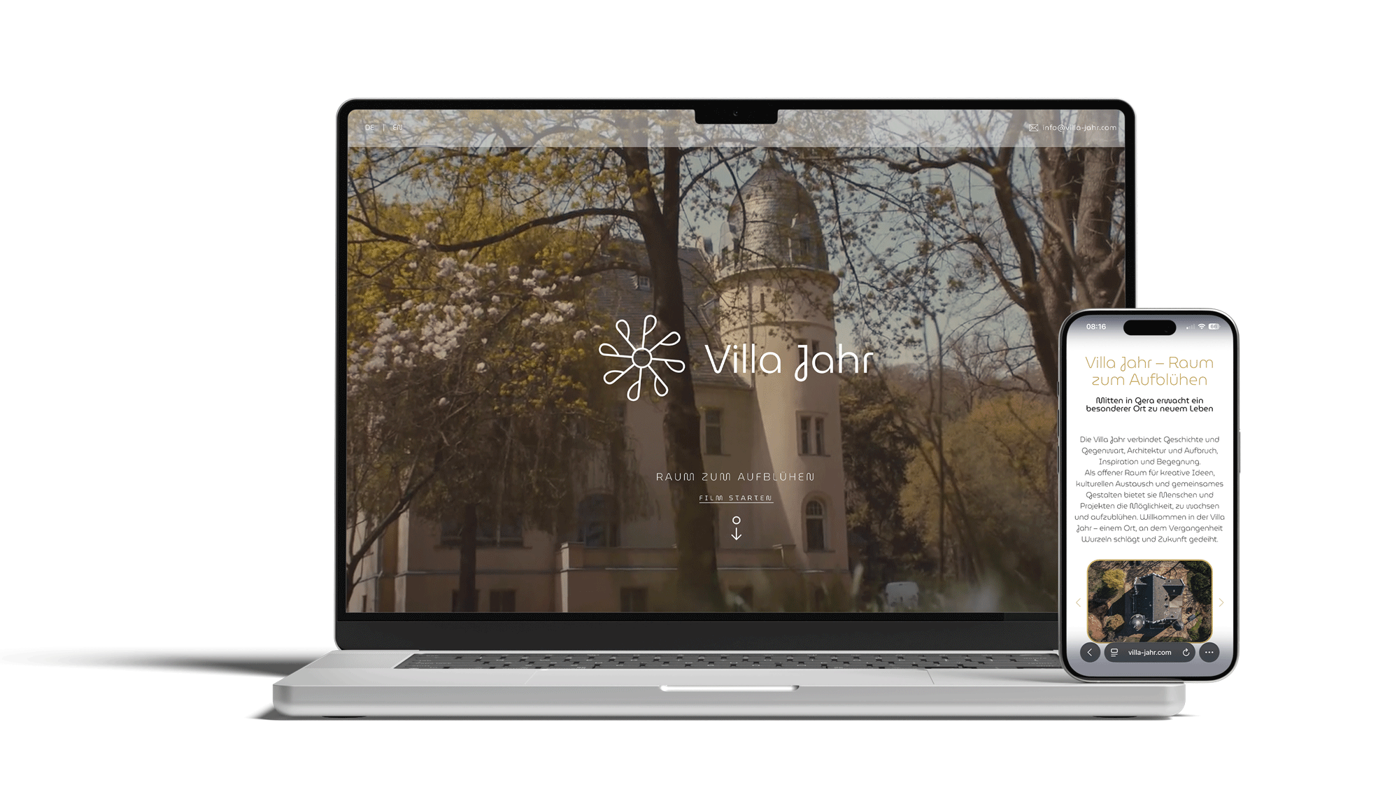 Website-Mockup der Villa Jahr in Gera auf Laptop und Smartphone